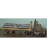 LOGGING TRACTOR TRAILER TRUCK - Amish Handmade Working Wood Toy with Log... - $155.99