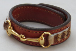 Amish Handmade Leather Faux Fur Horse Snaffle Bit Equestrian Bracelet USA - £35.17 GBP