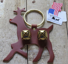 Rudolph Reindeer Sleigh Bell Door Chime Deer Holiday Handmade Brass Leather - £17.20 GBP