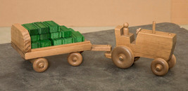 Farm Tractor With Cart Hay Bales & Feed Sacks - Amish Handmade Farm Wood Toy Usa - $113.99