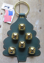 Christmas Tree Sleigh Bell Dog Door Chime Amish Handmade USA Brass Leather - $750.27 MXN