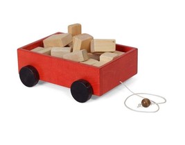 Red Wood Wagon Pull Toy W Building Block Set Amish Handmade Wooden Toys & Blocks - $107.99