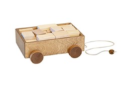WOOD WAGON PULL TOY w/ BUILDING BLOCK SET Amish Handmade Wooden Toys &amp; B... - £81.54 GBP
