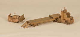 TRACTOR TRAILER with BULLDOZER - Handmade Wood Toy Construction Truck Se... - £182.21 GBP