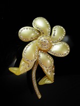 HUGE Brooch BIGGEST celluloid flower pin Rhinestones  Rare Beauty LARGE 4&quot;  - £115.48 GBP