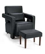 Modern Berber Fleece Single Sofa Chair with Ottoman and Waist Pillow-Bla... - $550.03 CAD