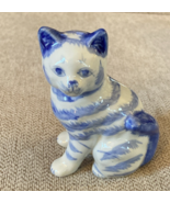 Silvestri Ceramic Blue &amp; White Striped Cat -  4.5&#39;&#39; Tall Figurine - €17,35 EUR
