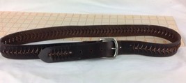 Mens Vintage Brown Woven Cut Leather Belt Silver Buckle 39 inch Western Rodeo - £18.27 GBP