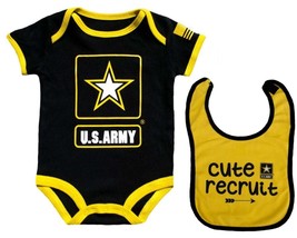 Charming 2-Piece Army Black Bodysuit &amp; &#39;Cute Recruit&#39; Logo Bib Ensemble ... - £29.11 GBP