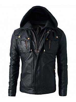 New Men's Motorcycle Brando Style Biker Real Leather Hoodie Jacket - Detach Hood - $69.99