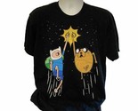 Adventure Time FINN &amp; JAKE Men&#39;s T Shirt Large Black Jumping Fist Bump - £17.54 GBP