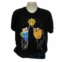 Adventure Time FINN &amp; JAKE Men&#39;s T Shirt Large Black Jumping Fist Bump - £17.48 GBP