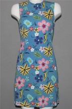 VTG Aqua Blues Colorful Big Flowers Textured Sleeveless Blue Summer Dres... - $26.99