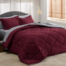 Burgundy Queen Comforter Set - 7 Pieces Reversible Queen Bed In A Bag Queen Bed  - £97.88 GBP