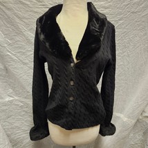 Saks Fifth Avenue Folio Collection Women&#39;s Black Cardigan w/ Fur Collar,... - £46.71 GBP