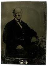 CIRCA 1860&#39;S 1/6th Plate TINTYPE Stern Looking Man Wearing Suit and Tie Sitting - £12.34 GBP