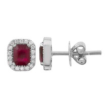 Authenticity Guarantee 
Emerald Cut Ruby Diamond Halo Gemstone Stud Earrings ... - £1,514.77 GBP
