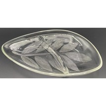 Vintage MCM Clear Glass Divided Relish Dish Tray Raised Leaf textured Candy - $12.91