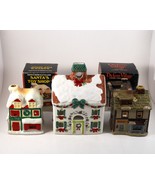 Christmas Votive Tee Lights Candle Holders Village Buildings Ceramic Set... - £10.22 GBP