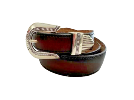 New JUSTIN 36 dark brown leather belt silver buckle keeper tip western C... - $49.99