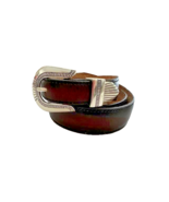 New JUSTIN 36 dark brown leather belt silver buckle keeper tip western C... - £39.32 GBP