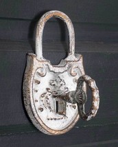 Cottage Padlock w Skeleton Key Wall Hook Cast Iron Vintage Inspired - £8.67 GBP