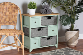 Pacino Two-Tone Oak Brown and Mint Green 3-Drawer Storage Unit - $2,614.81 MXN