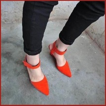 Orange Faux PU Leather Ankle Strap Pointed Toe 3 inch Wedge Heel Sandals image 2