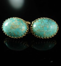 Turquoise Cuff links Southwestern Glass gold Design Vintage Cufflinks Elegant de - £59.81 GBP