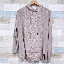 Garnet Hill Cashmere Cable Front Hoodie Tunic Sweater Gray Pockets Women... - £132.05 GBP