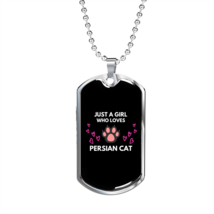 Loves Persian Cat Necklace Stainless Steel or 18k Gold Dog Tag 24&quot; Chain - £37.92 GBP+