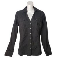 EXPRESS Design Studio Black V Neck Long Sleeve Dress Shirt Size Medium - £17.40 GBP