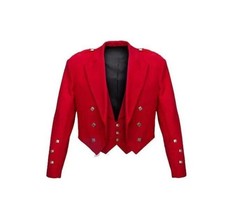 Red Prince Charlie Scottish Kilt Jacket with Vest Doublet Piper Wedding Jacket - £115.64 GBP