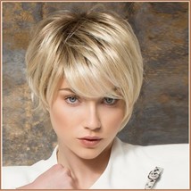 Ash Blonde Short Straight Hair with Long Bangs Pixie Style Cut Full Lace Wig image 1