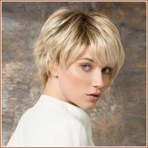 Ash Blonde Short Straight Hair with Long Bangs Pixie Style Cut Full Lace Wig image 3