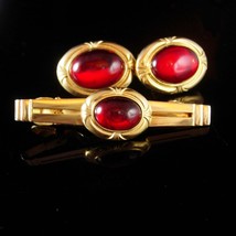 RED Anson Cufflinks Vintage tie clip set Designer Cuff link Accessory estate jew - $145.00