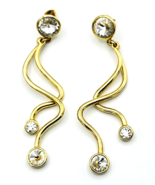 Gold Tone Bijoux Designs Jeweled Rivoli Crystal Long Dangle Earrings - £20.54 GBP
