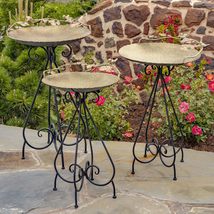 Zaer Ltd. Set of 3 Aged Copper Finish Parisian Birdbaths with Leaves and Butterf - £262.97 GBP