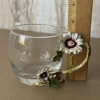 Enamel Flower Glass Coffee Mugs Tea Cup with Steel Spoon Floral Item image 10