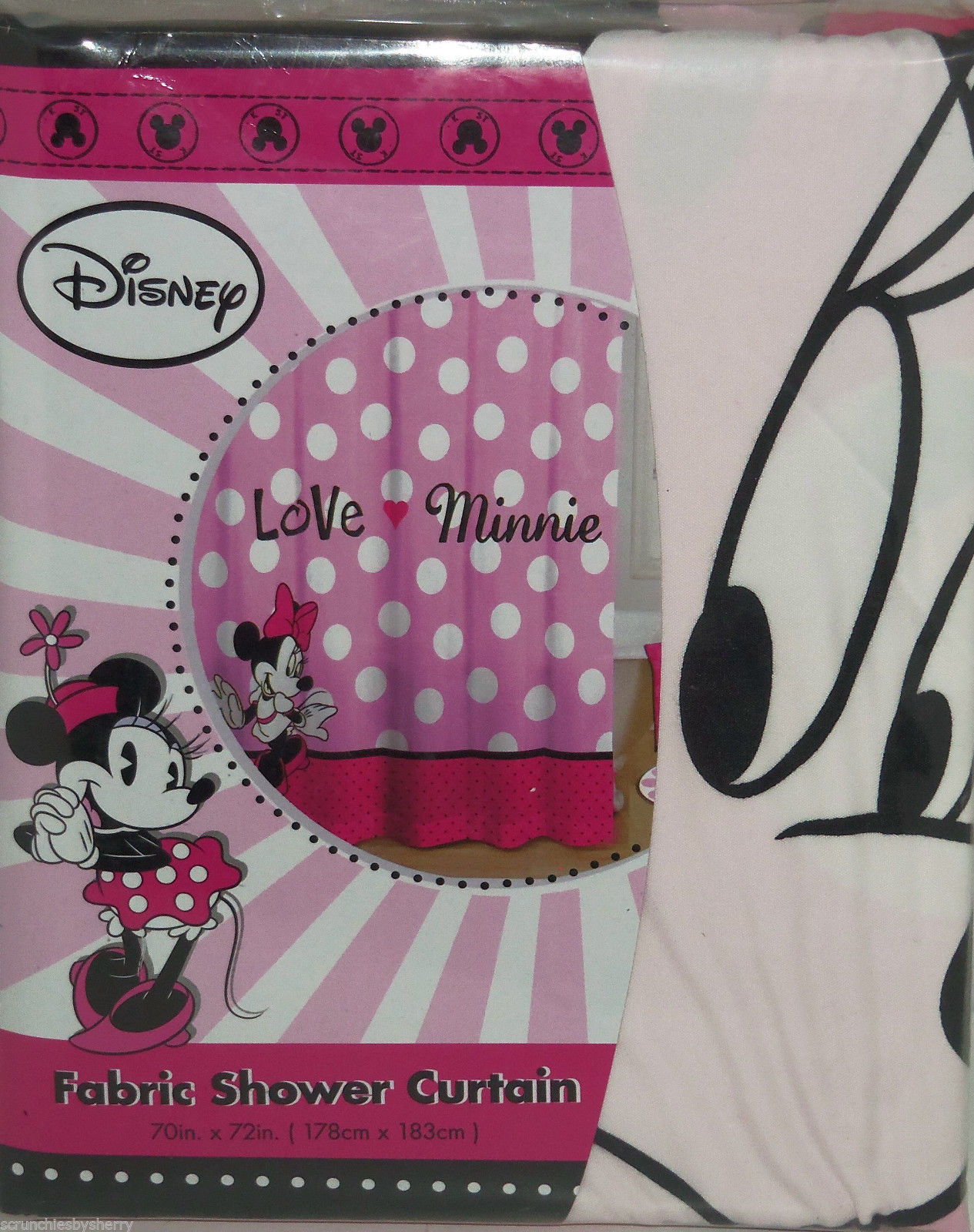 Primary image for Disney Minnie Mouse Fabric Shower Curtain Bathroom Pink Love New