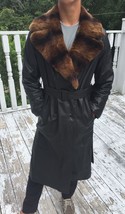 New Designer La Matta Men&#39;s Black leather &amp; Fur Collar Trench Coat Sz 42 $2795 - £1,111.33 GBP