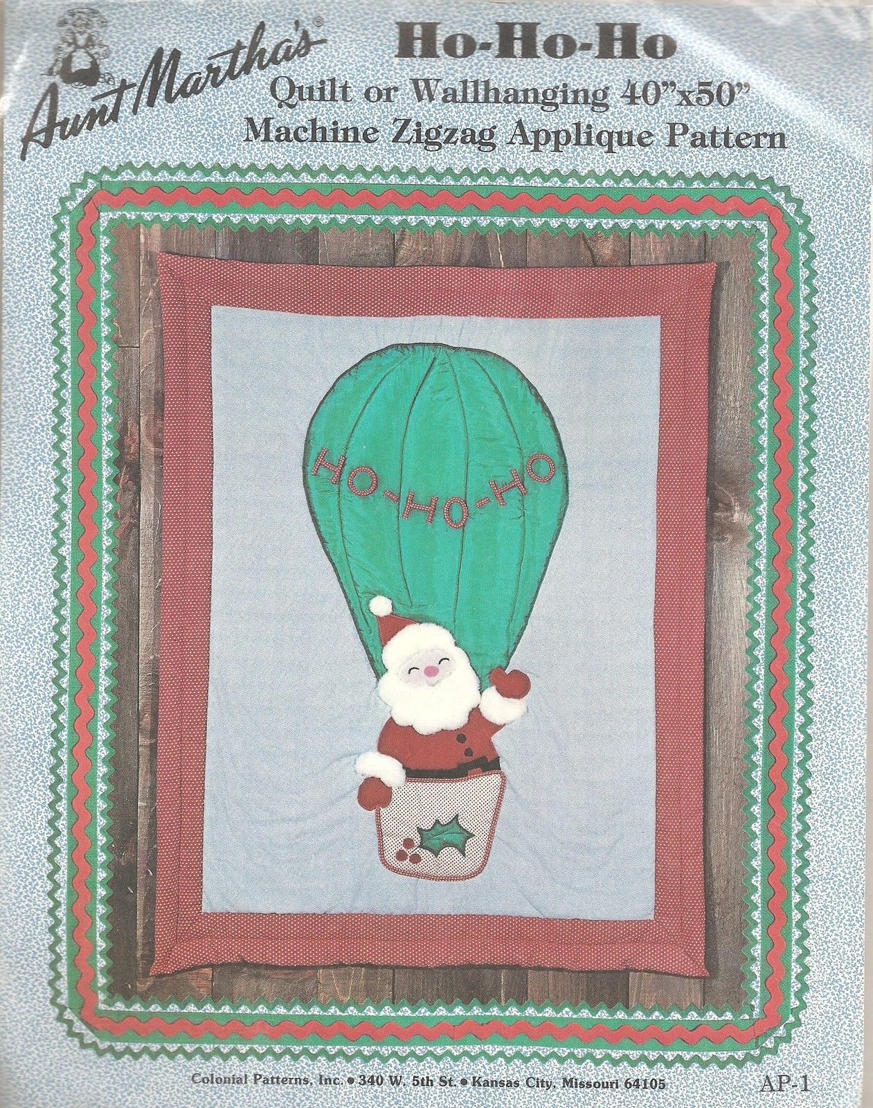 CRAFTS Aunt Martha's Christmas Santa HO HO HO Quilt-Wall Hanging Pattrn Colonial - $16.78