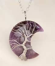 Amethyst Moon Pendant 20&quot; Necklace Crescent Wire Wrapped Tree Jewellery &amp; Boxed - £10.10 GBP