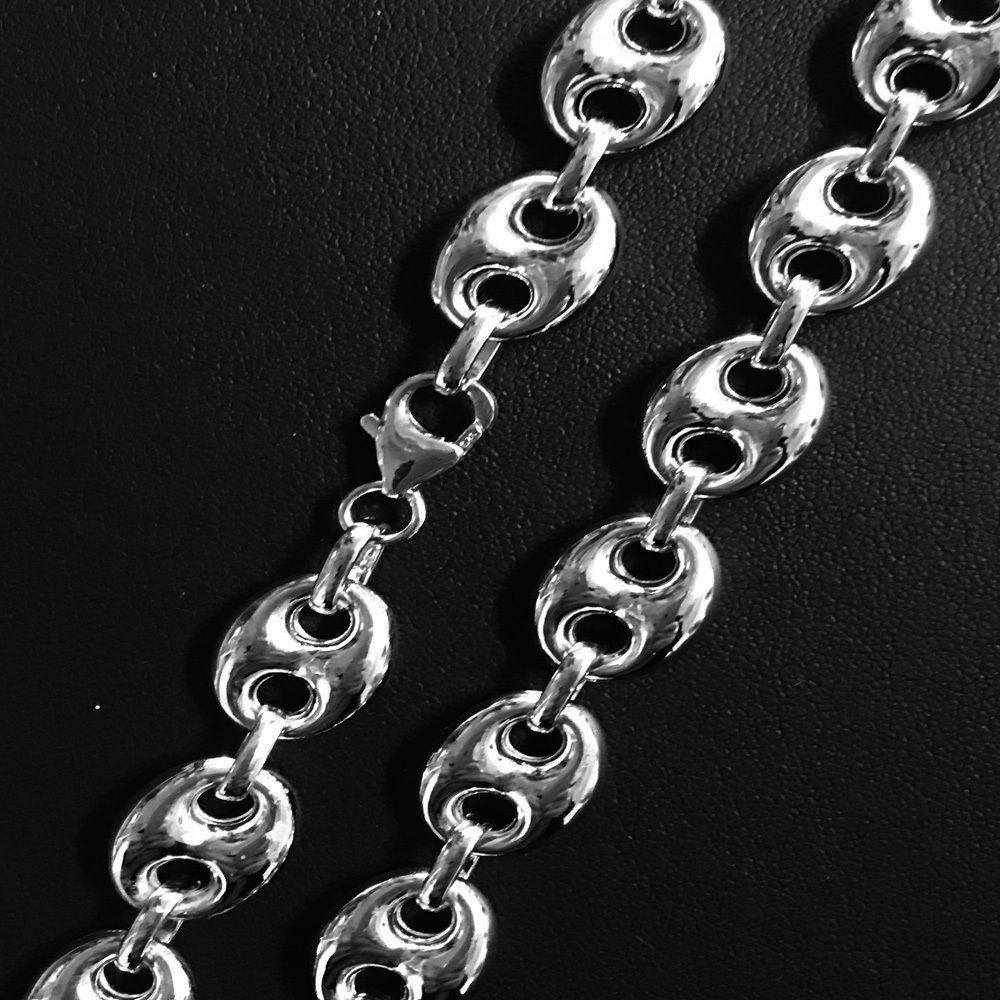 Sterling Silver & Rhodium 9.4mm Hollow Puffed Marina Mariner Link Chain Necklace - £125.91 GBP