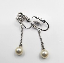 Trifari Crown Clip On Earrings Dangle Faux Pearl Drop Jewelry EUC Signed - £12.15 GBP