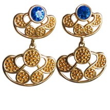 Swarovski Blue  crystal gold tone pierced Swan Logo  earrings - £51.95 GBP