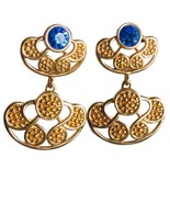 Swarovski Blue  crystal gold tone pierced Swan Logo  earrings - £51.15 GBP
