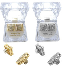 Iced Magnetic Stud Square Hip Hop Fashion Earring Lucite Box Included XE1242 - £13.45 GBP