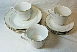 9 Pc Gibson Everyday China White With Gold Trim Cups Saucers Soup Bowls GUC - £47.18 GBP