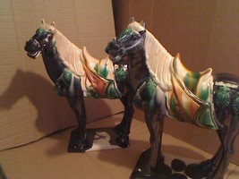 Antique 19th Century Chinese Large 12&quot; Tomb Horses Lacquered Plaster Or Ceramic - £199.37 GBP